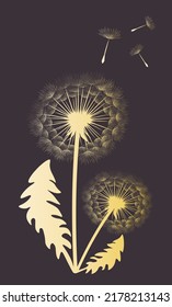 Vector illustration of silhouette dandelions on a dark background.
EPS10 for logos or labels, postcards, posters, stickers, wall decor, wallpaper etc. Wall art for decor.