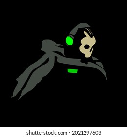 vector illustration, silhouette, dark black. green circle. dark army