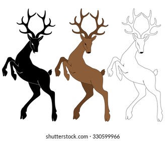 Vector illustration of silhouette of a deer in the jump.