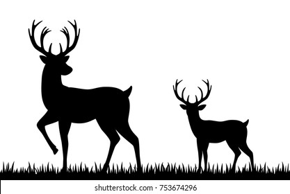 Vector illustration of Silhouette deer on white background