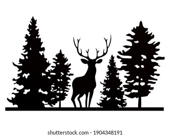 Vector Illustration Silhouette Deer Trees Stock Vector (Royalty Free ...