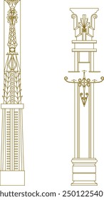 Ilustración vectorial silueta detalle de diseño columna clásico viejo vintage étnico europeo dórico iónico