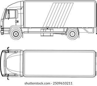 Vector illustration silhouette design detail of construction truck trailer transport vehicle with container body