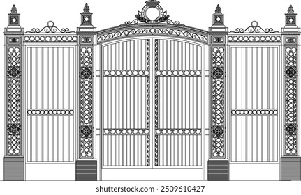 Vector illustration silhouette design detail of classic ethnic vintage iron fence gate