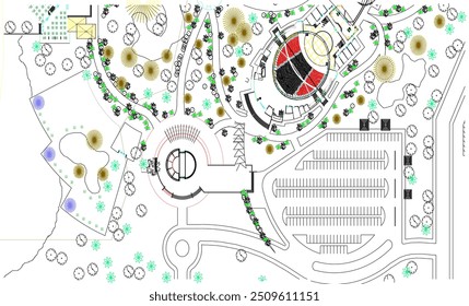 Vector illustration silhouette design detail background layout plan siteplan landscape city park metropolis full of plants