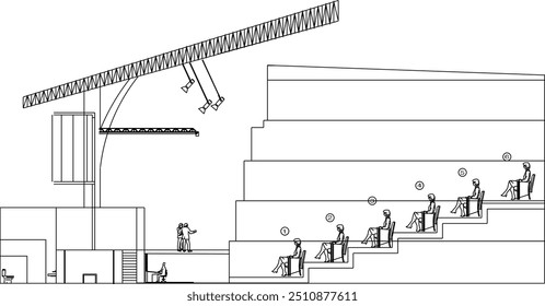 Vector illustration silhouette design detail background layout site plan view of performance hall with many spectators