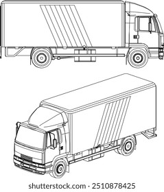 Vector illustration silhouette design detail of construction truck trailer transport vehicle with container body
