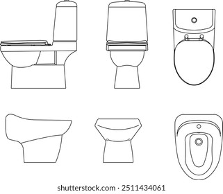 Ilustração vetorial silhueta desenho de detalhes esboço do moderno assento de vaso sanitário monobloco