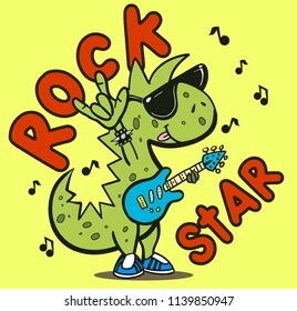 Vector illustration with a silhouette of a dinosaur with a guitar and the inscription is a Quote- "a Rock star."An inspirational typography poster.