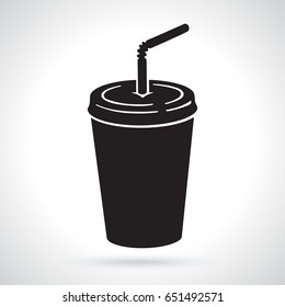 Vector illustration. Silhouette of disposable glass of paper with soda and straw. Unhealthy food. Patterns elements for menus, signboards, showcases, wallpapers