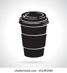 Vector illustration. Silhouette of disposable paper cup with coffee or tea. Patterns elements for menus, signboards, showcases, wallpapers