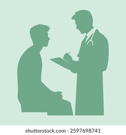 Vector illustration of a silhouette of a doctor and a patient discussing their illness