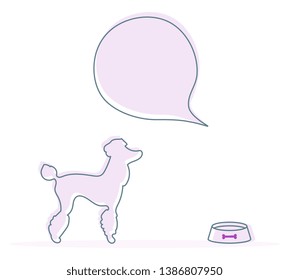 Vector illustration with silhouette of dog, bowl. Health care, vet, nutrition, exhibition. Design element for websites, banner, poster or print.