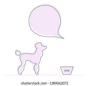 Vector illustration with silhouette of dog, bowl, animal track. Health care, vet, nutrition, exhibition. Design element for websites, banner, poster or print.