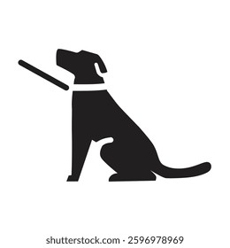 Vector illustration silhouette of dog on leash isolated on white background.