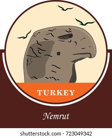 Vector illustration and silhouette drawing Adiyaman, Turkey - Vintage Nemrut Mountain Poster Design