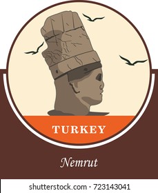 Vector illustration and silhouette drawing Adiyaman, Turkey - Vintage Nemrut Mountain Poster Design