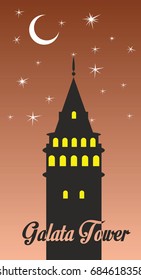 Vector illustration and silhouette drawing Galata Tower, Istanbul, Turkey