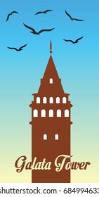 Vector illustration and silhouette drawing Galata Tower, Istanbul, Turkey