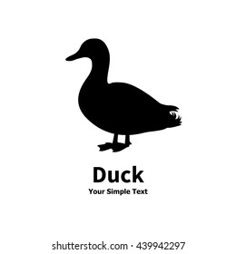 Vector illustration of a silhouette of a duck. Isolated on white background. Duck is a side view profile.