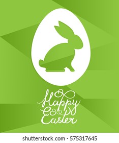 Vector illustration of a silhouette of Easter hare with text 'Happy Easter'