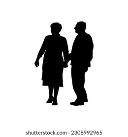 Vector illustration. Silhouette of an elderly man and woman. Husband and wife. Pensioners.
