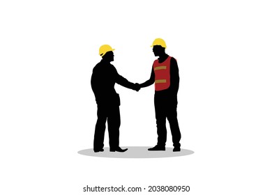 Ilustración vectorial Silhouette de la mano del ingeniero y trabajador, trabajo de equipo de éxito sobre fondo blanco