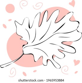Vector illustration silhouette of an exotic leaf with pink abstract spots on a white background