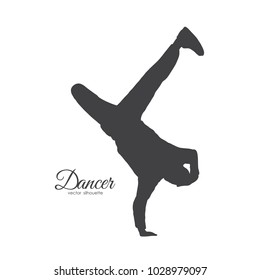 Vector illustration: Silhouette of expressive break dance. Boy dancing of Hip Hop on white background