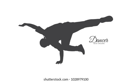Vector illustration: Silhouette of expressive break dance. Young man dancing of Hip Hop on white background
