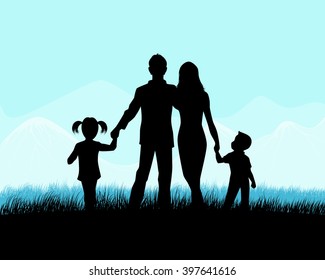 Vector Illustration Of A Silhouette Of A Family