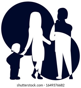 Vector illustration of a silhouette of a family. Happy family icon art in simple figures. Children, dad and mom stand together. Vector can be used as logotype. eps10