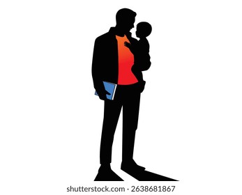 vector illustration of the silhouette of a father carrying his son