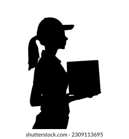 Vector illustration. Silhouette of a female courier at work.