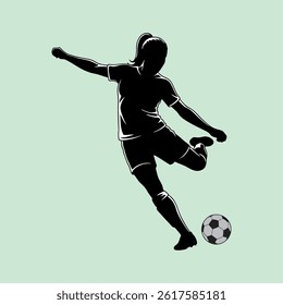 vector illustration of a silhouette of a female soccer player kicking a ball during a match