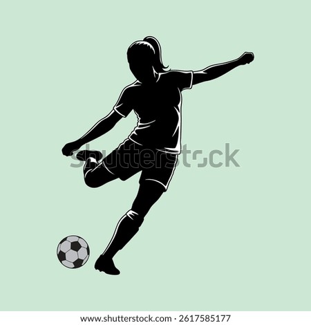 vector illustration of a silhouette of a female soccer player kicking a ball during a match