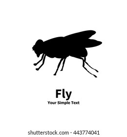 Vector Illustration Of A Silhouette Of A Fly On An Isolated White Background. Fly Side View Profile. The Insect Lives In The House.