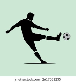 vector illustration of a silhouette of a football player kicking a ball during a match