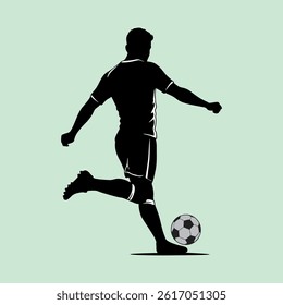 vector illustration of a silhouette of a football player kicking a ball during a match