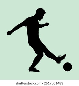 vector illustration of a silhouette of a football player kicking a ball during a match