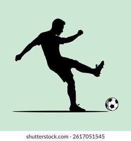 vector illustration of a silhouette of a football player kicking a ball during a match