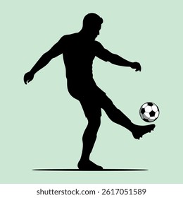 vector illustration of a silhouette of a football player kicking a ball during a match
