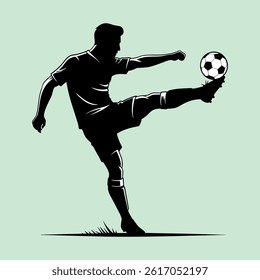 vector illustration of a silhouette of a football player kicking a ball during a match