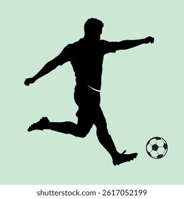 vector illustration of a silhouette of a football player kicking a ball during a match