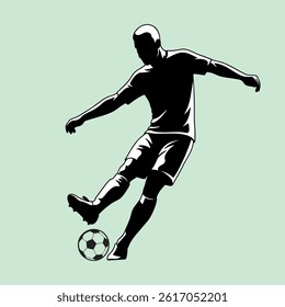 vector illustration of a silhouette of a football player kicking a ball during a match