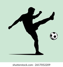 vector illustration of a silhouette of a football player kicking a ball during a match
