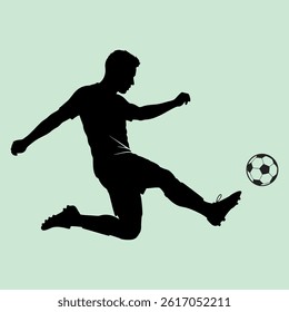 vector illustration of a silhouette of a football player kicking a ball during a match