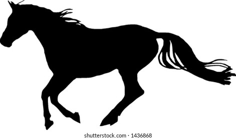 A vector illustration of the silhouette of a galloping horse