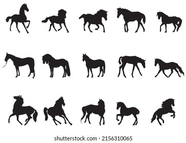 A vector illustration of the silhouette of a galloping horse. Black horse sign on a white background. Stock Vector