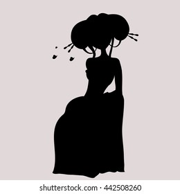 vector illustration silhouette of a geisha in a kimono with a fan
